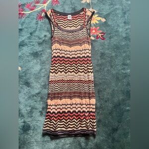 Missoni Sleeveless Chevron Knit Stretch Dress in Black, Cream & Coral Size 4/6